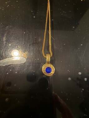 9mm Luger Bullet Casing Pendant Necklace with Blue Swarovski crystal